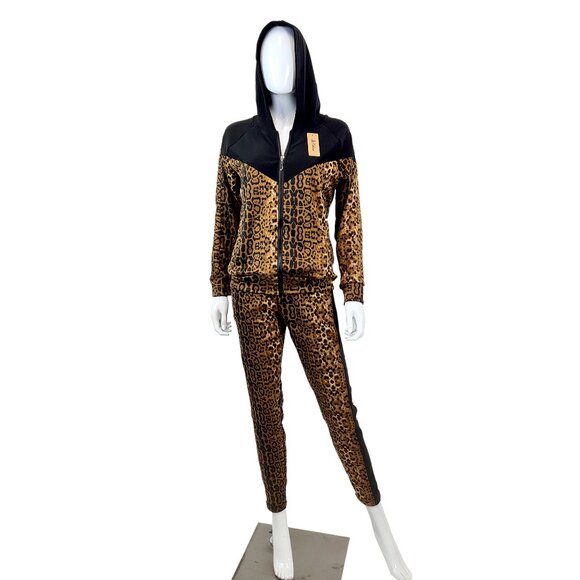 Comfy Chic Zippered Hoodie & Pants Set Leopard Animal Print Black Stripe NEW - Picture 9 of 10